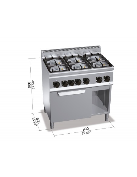 Cocina 6 fuegos con horno Bertos Mod. G6F6PW+FG1, a gas