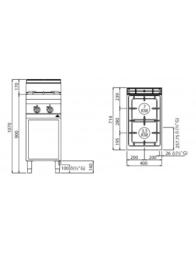 Cocina 2 fuegos Bertos Mod. G7F2M, a gas