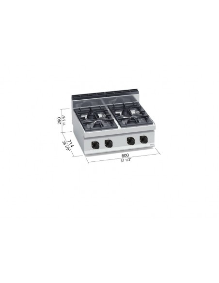 Cocina 4 fuegos de sobremesa Bertos Mod. G7F4B, a gas