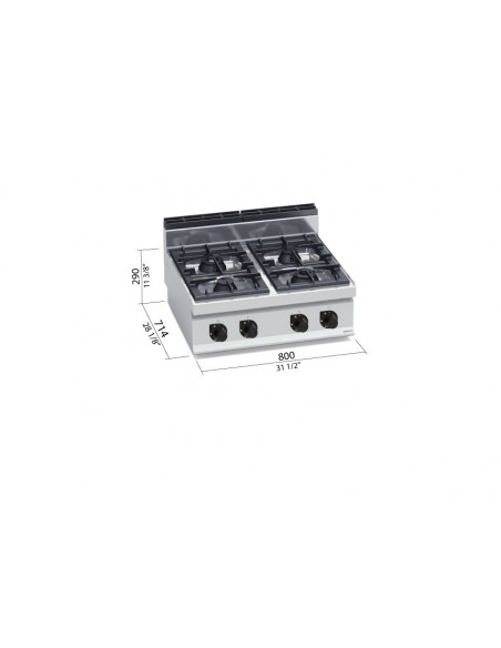 Cocina 4 fuegos de sobremesa Bertos Mod. G7F4BP,  potenciada a gas
