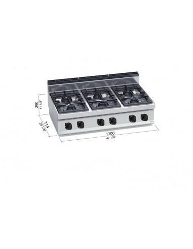 Cocina 6 fuegos de sobremesa Bertos Mod. G7F6B,...