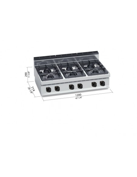 Cocina 6 fuegos de sobremesa Bertos Mod. G7F6BP,  potenciada a gas