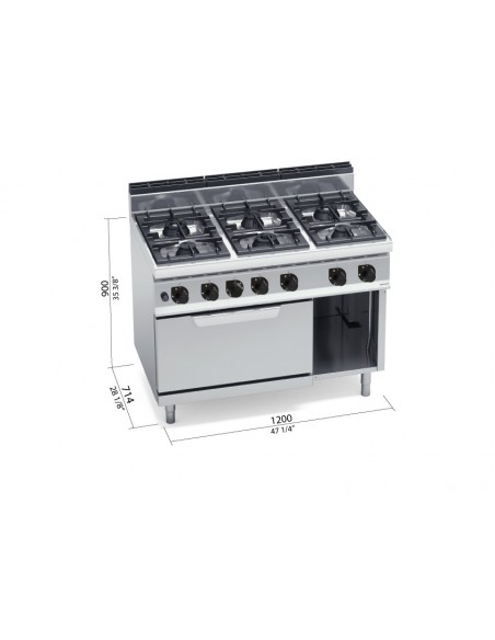 Cocina 6 fuegos con horno Bertos Mod. G7F6+FG, a gas