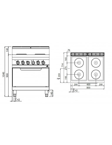 Cocina 4 fuegos con horno electrico Bertos Mod....