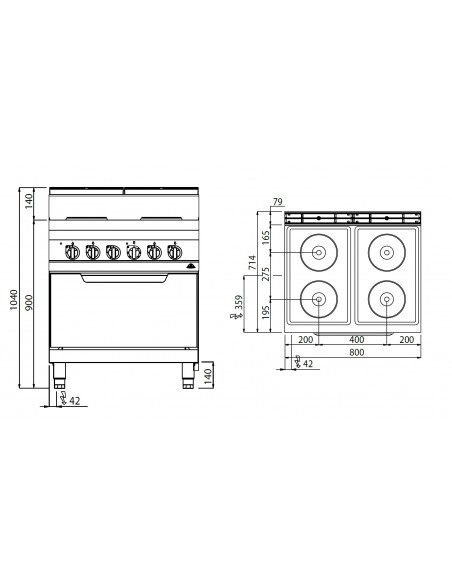 Cocina 4 fuegos con horno electrico Bertos Mod. E7P4+FE, electrica