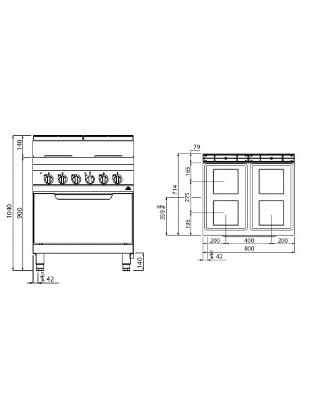 Cocina 4 fuegos con horno electrico Bertos Mod. E7PQ4+FE, electrica