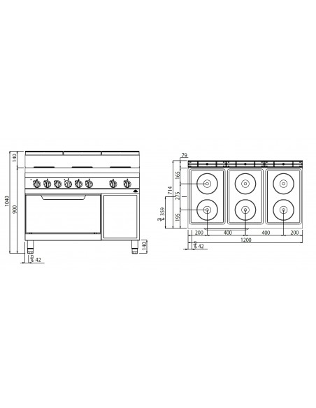 Cocina 6 fuegos con horno electrico Bertos Mod. E7P6+FE, electrica