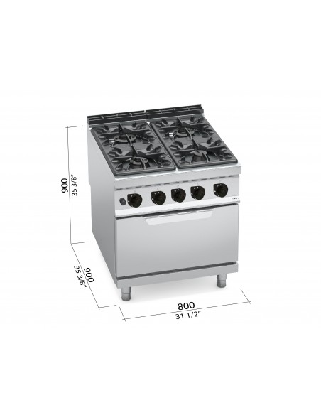 Cocina 4 fuegos con horno Bertos Mod. G9F4+FG, a gas