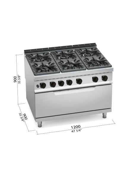 Cocina 6 fuegos con horno maxi Bertos Mod. G9F6+T, a gas
