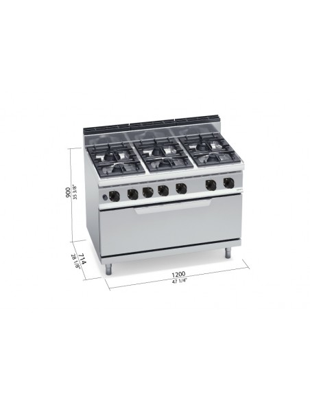 Cocina 6 fuegos con horno maxi Bertos Mod. G7F6P+T, potenciada a gas