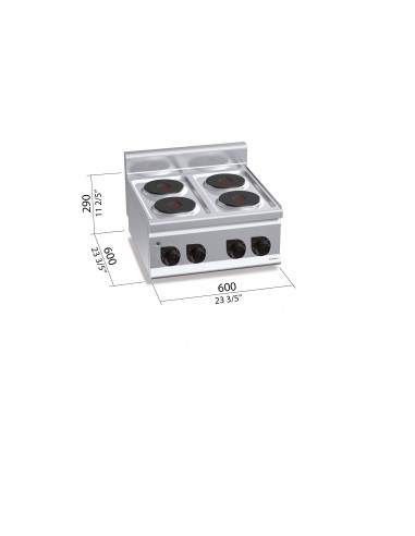 Cocina 4 fuegos sobremesa Bertos Mod. E6P4B,...