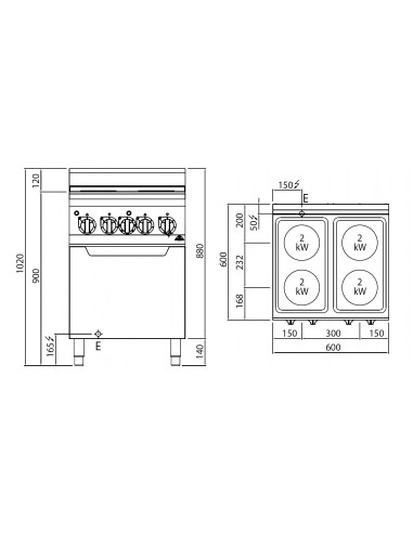 Cocina 4 fuegos con horno Bertos Mod. E6P4+FE1,...