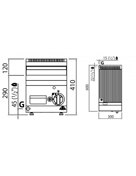 Fry-top de acero rectificado Bertos Mod. G6FR3B, a gas acanalada