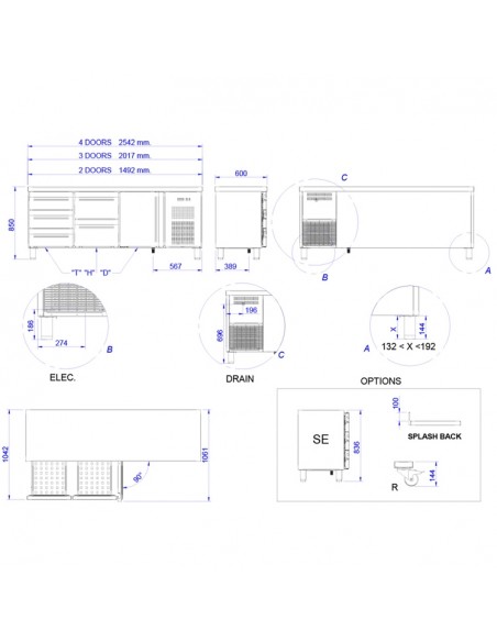 Mesa refrigerada Edenox Mod. MPS-250 HC NEGRO PC, negra puerta cristal