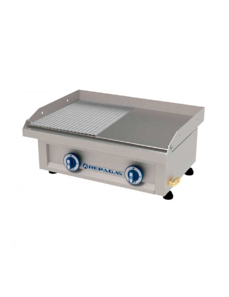 Plancha de acero rectificado Repagas Mod. PG-640/LR, a gas lisa/ranurada