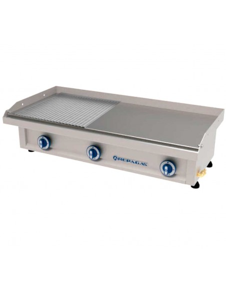 Plancha de acero rectificado Repagas Mod. PG-140/LR, a gas lisa/ranurada