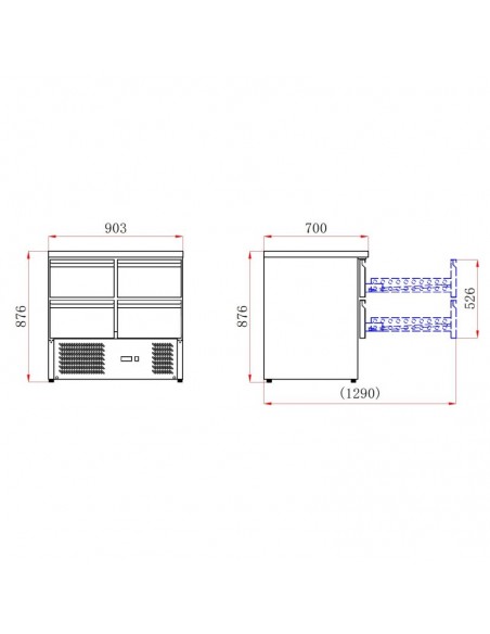 Mesa de ensaladas refrigerada Unifrost Mod. CSR90GK-4D, con cajones